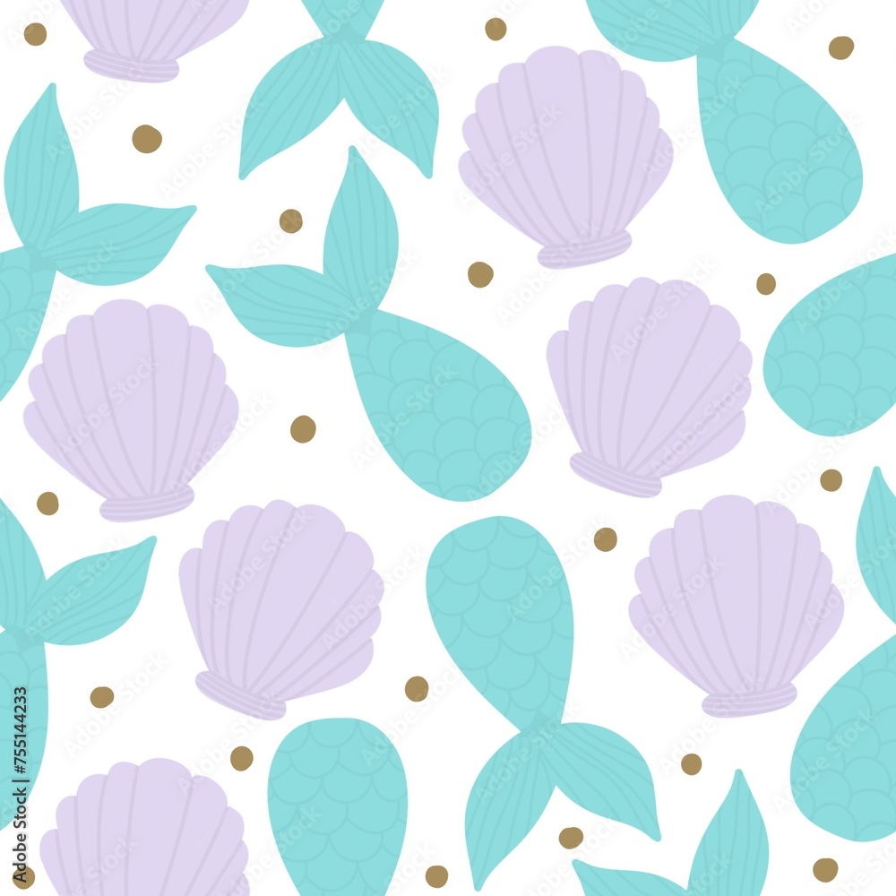seamless pattern with mermaids and shells seamless pattern with mermaids and shells