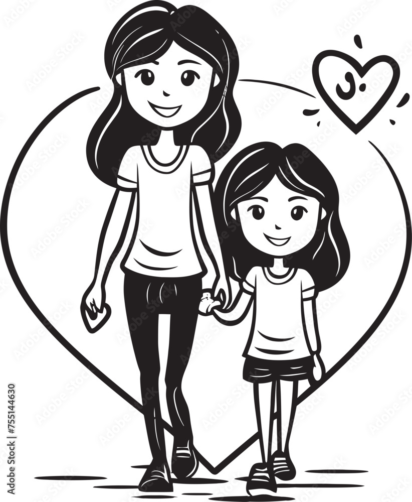 Moms Little Princess Cartoon Emblematic Emblem Blissful Bond Mother Daughter Vector Emblem Moms Little Princess Cartoon Emblematic Emblem Blissful Bond Mother Daughter Vector Emblem