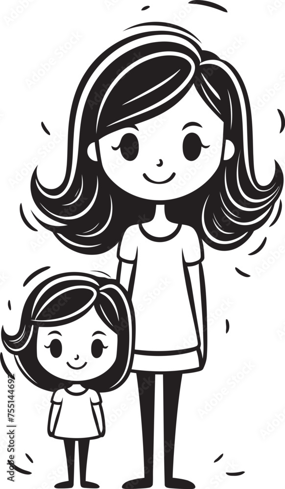 Playful Partners Cartoon Iconic Design Heartfelt Bond Mother Daughter Vector Emblem Playful Partners Cartoon Iconic Design Heartfelt Bond Mother Daughter Vector Emblem