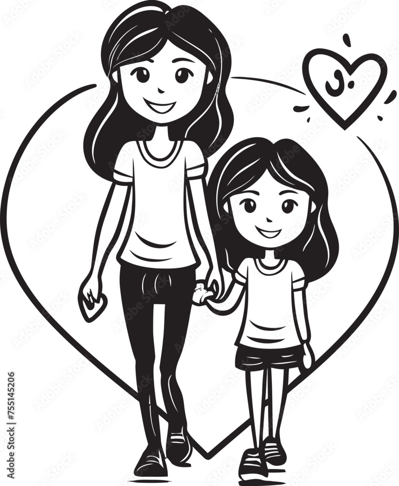 Moms Joyride Mother Daughter Iconic Emblem Blissful Bond Cartoon Vector Emblem Moms Joyride Mother Daughter Iconic Emblem Blissful Bond Cartoon Vector Emblem