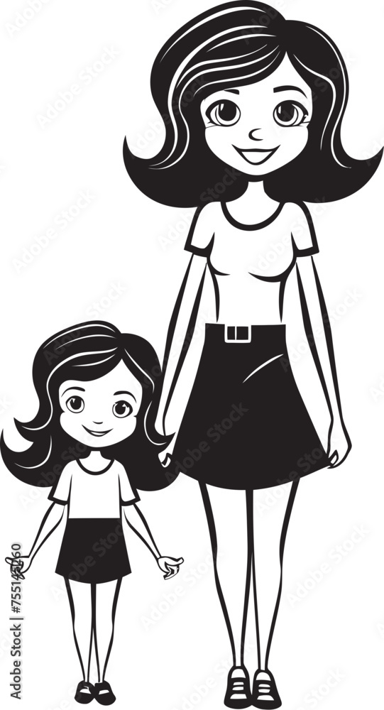 Cherished Memories Cartoon Symbolic Design Moms Little Girl Happy Family Icon Cherished Memories Cartoon Symbolic Design Moms Little Girl Happy Family Icon