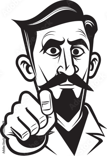 Communicative Cartoon Mans Sign Iconic Emblem Joyful Point Cartoon Gesture Vector Graphic