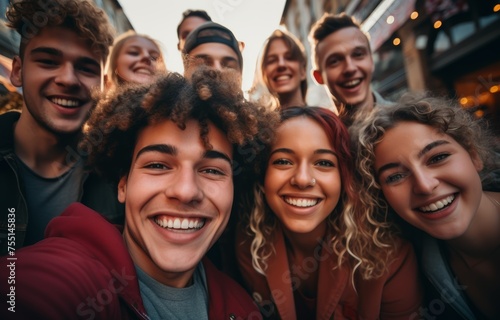 Happy group of friends taking a selfie.