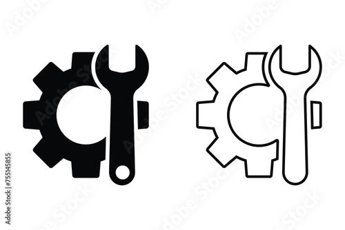 Gear and wrench symbols vector illustration, maintenance icons