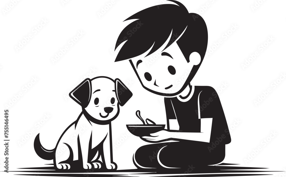 Joyful Journeys Cartoon Vector Icon Paw some Adventures Boy Feeding Puppy Logo Joyful Journeys Cartoon Vector Icon Paw some Adventures Boy Feeding Puppy Logo