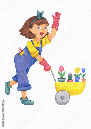 girl gardener with flowers