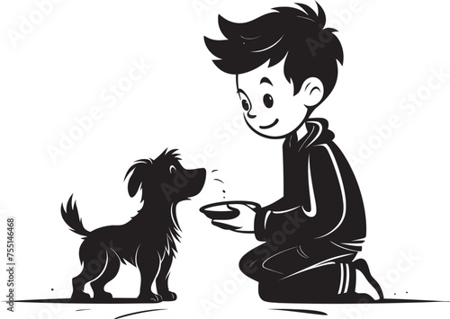 Tender Moments Cartoon Vector Design Growing Together Small Boy and Puppy Logo