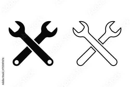 Crossed wrench spanner vector illustrations