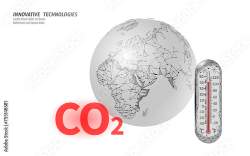  Carbon dioxide CO2 ecology problem eco concept. Renewable organic gas 3D render. Science biofuel chemistry biotechnology polygonal climatic greenhouse effect technology vector illustration