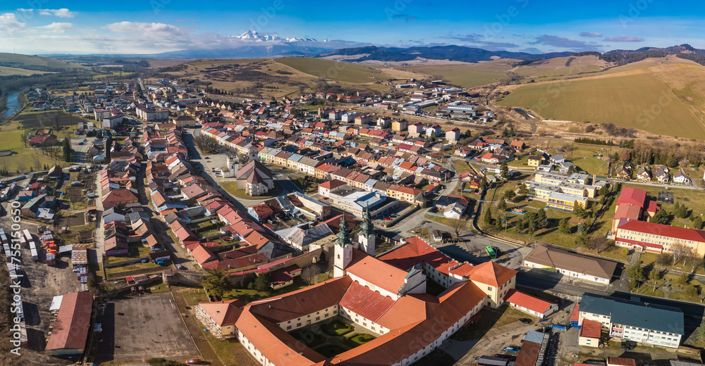 Aerial panoramic view of the of Podolinec in Slovakia
