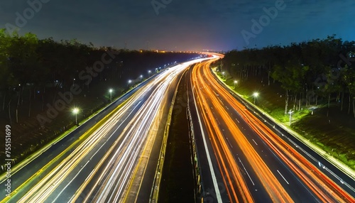 Generated image of highway scene at night, with the glow of tail lights stretching into the distance 