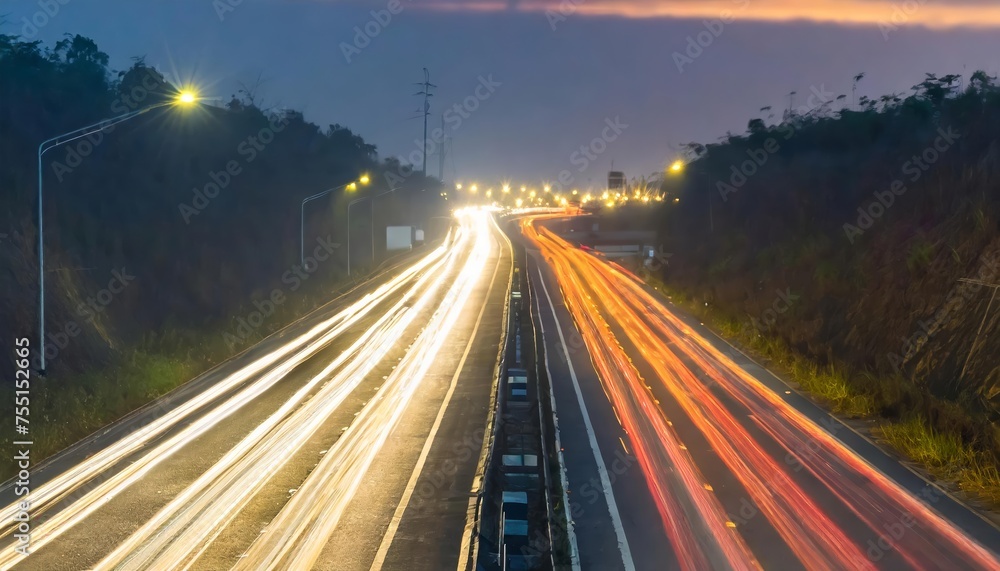 Generated image of A highway scene at night, with the glow of tail lights stretching into the distance