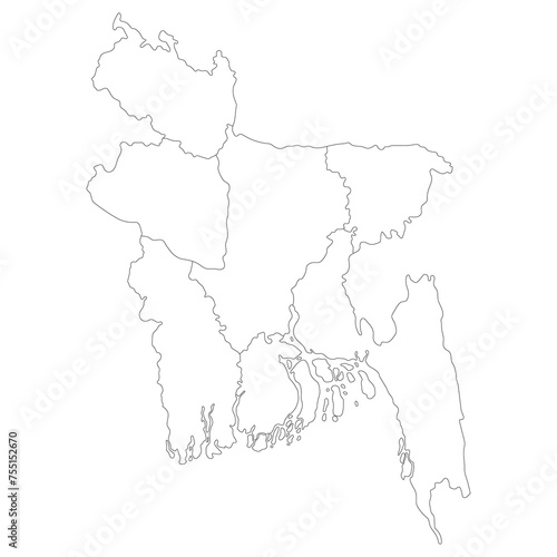 Bangladesh map. Map of Bangladesh in administrative provinces in white color