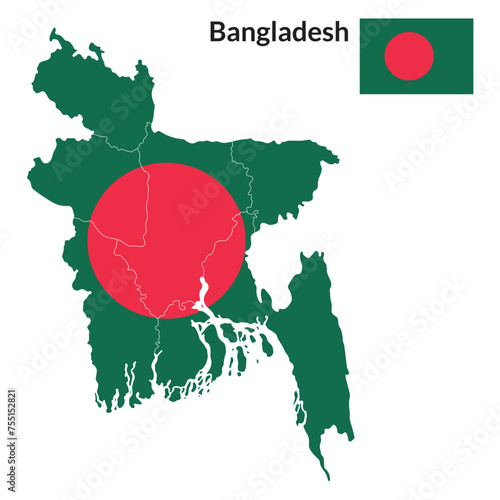 Map of Bangladesh with national flag of Bahamas