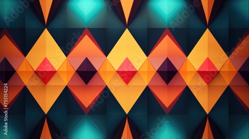 Abstract geometric pattern with colorful triangles. Realistic design in futuristic retro style background with perforation.