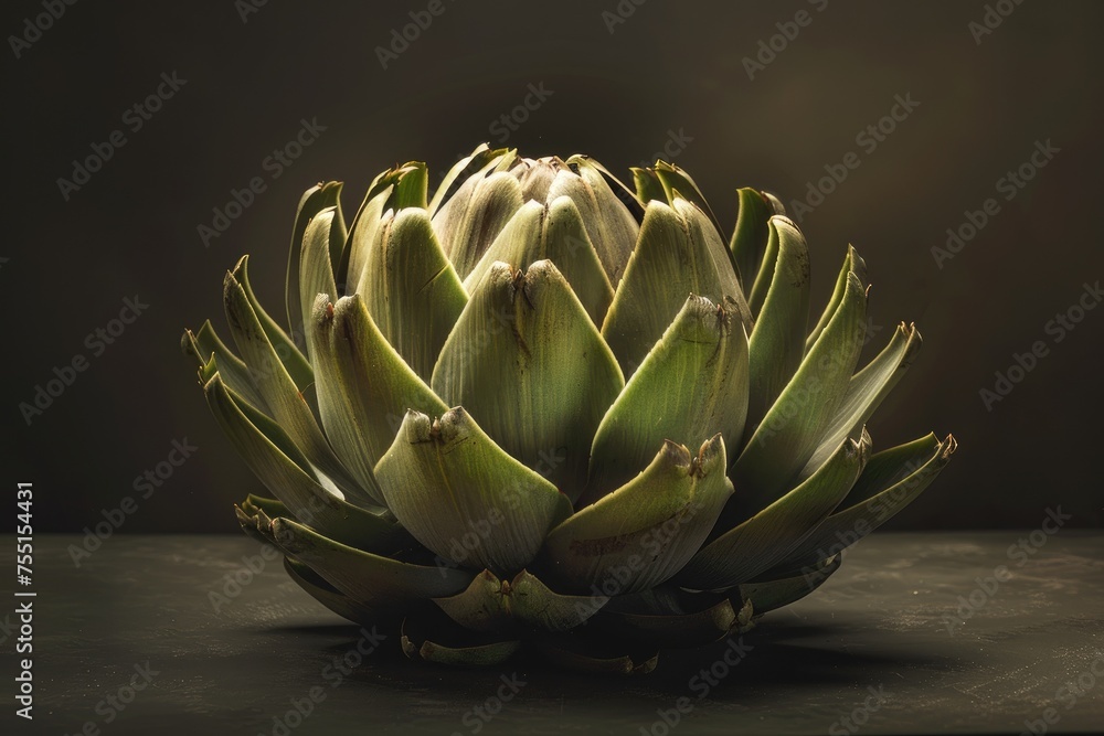 Artichoke on dark background with dramatic lighting Artichoke on dark background with dramatic lighting