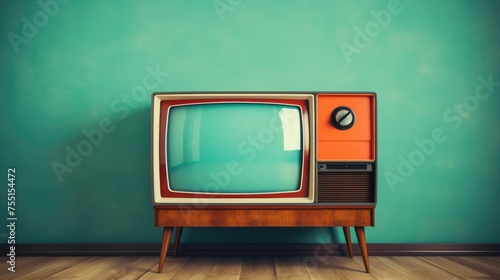 Colorful retro television set against wall