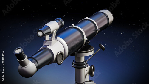 Telescope aimed at the sky on night background. 3D illustration
