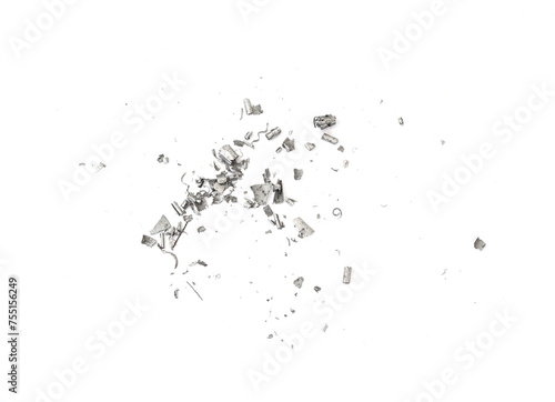 Scrap metal shavings isolated on white background, texture, top view