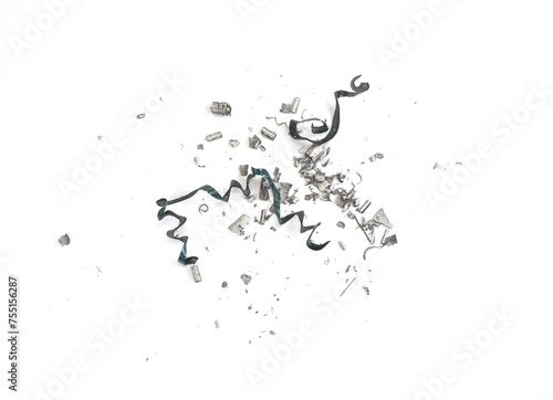 Scrap metal shavings isolated on white background  texture  top view