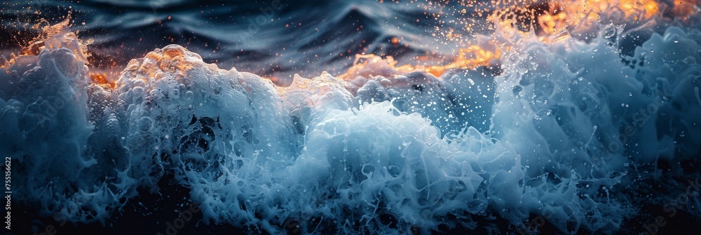 Ocean waves, blue and powerful, crash against the coast, creating a dynamic and refreshing scene. - obrazy, fototapety, plakaty 