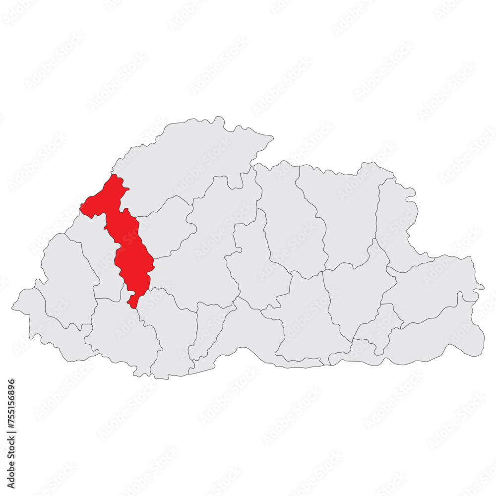 Bhutan map. Map of Bhutan with capital city Thimphu Bhutan map. Map of Bhutan with capital city Thimphu