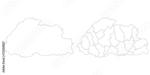 Bhutan map. Map of Bhutan in white set photo