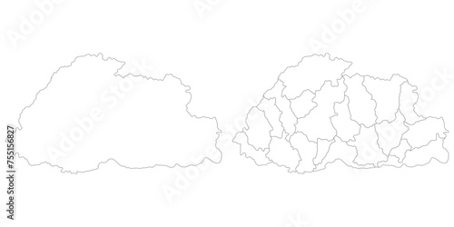 Bhutan map. Map of Bhutan in white set