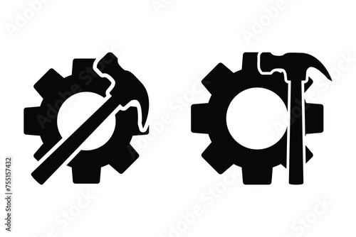 Gear and hammer symbols vector illustration, maintenance icons