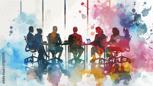 Business Treffen Meeting Silhouette Menschen Firma Unternehmen Wasserfarben Illustration