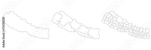 Nepal map. Map of Nepal in white set