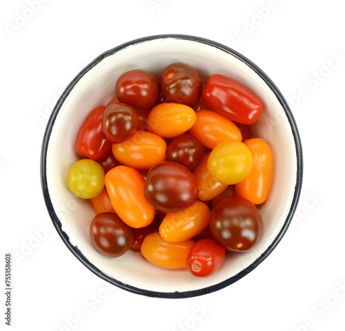 Different sorts of tomatoes isolated on white background. photo