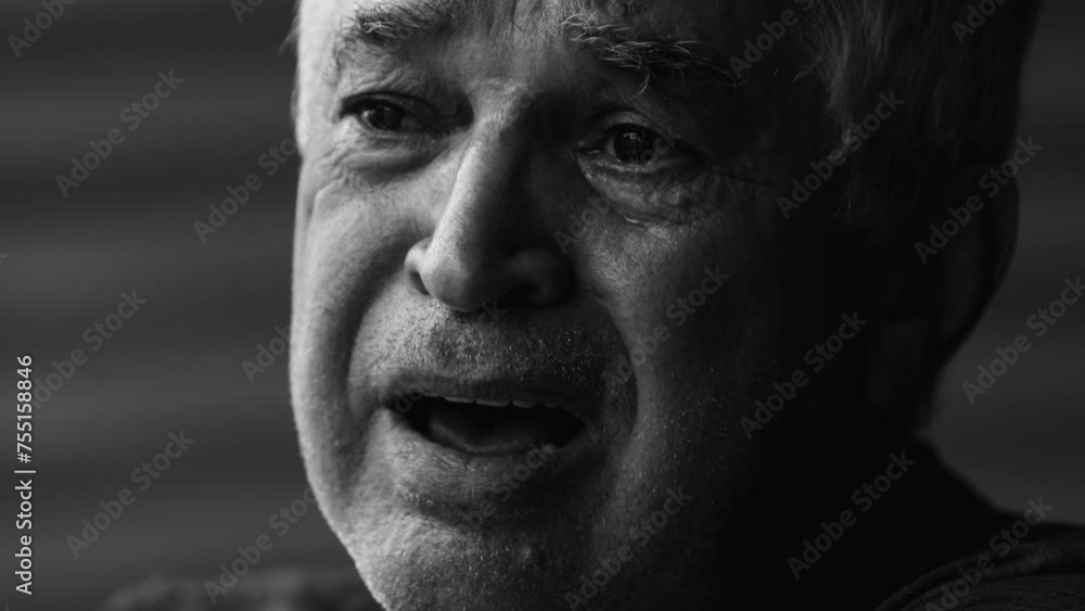Aged Man in Deep Emotional Pain, Tearful Close-Up Portrait of 70s Individual Struggling with mental despair in dramatic intense black and white. Crying senior Aged Man in Deep Emotional Pain, Tearful Close-Up Portrait of 70s Individual Struggling with mental despair in dramatic intense black and white. Crying senior