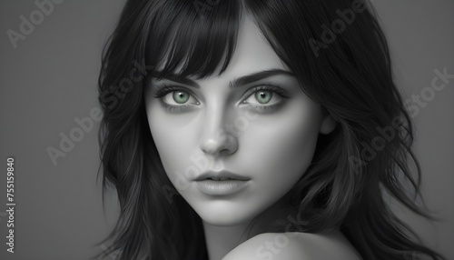 Young model with deep grey eyes black and white portrait