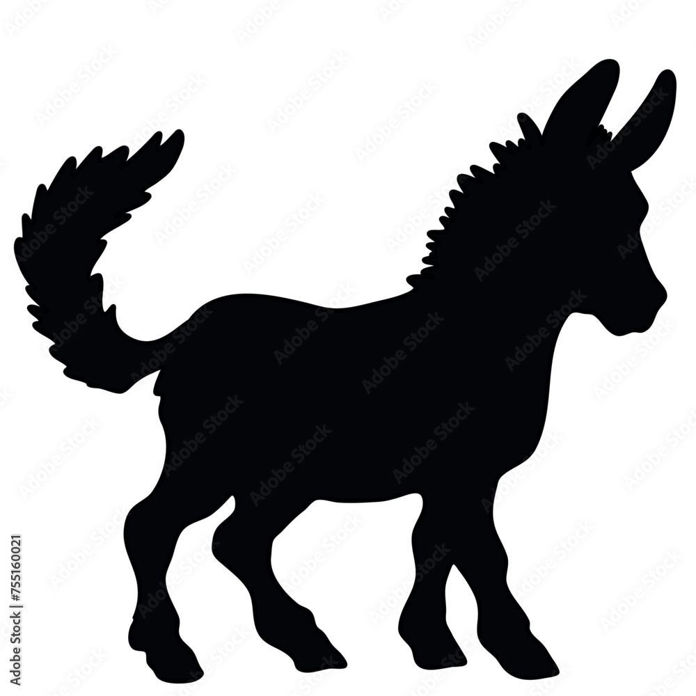 Vector black silhouette ready to print: Donkey side view Vector black silhouette ready to print: Donkey side view