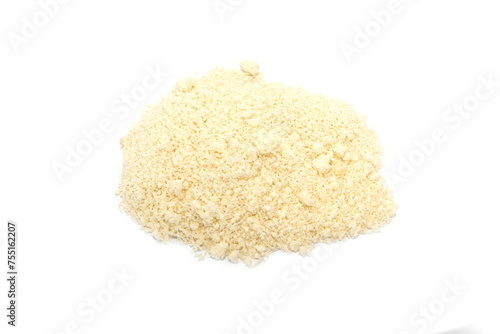 Pile of grated parmesan cheese isolated on white