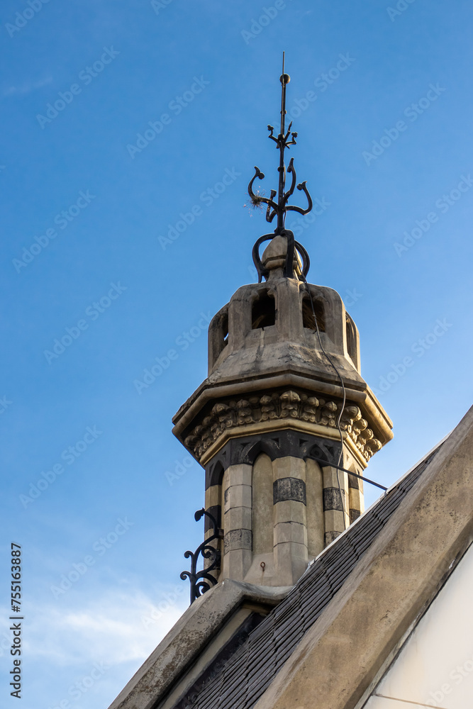 Detail of the historic, Gothic Revival style, Rafael Uribe Uribe Palace of Culture located at the Botero Square in Medellin declared National Monument of Colombia in 1982.