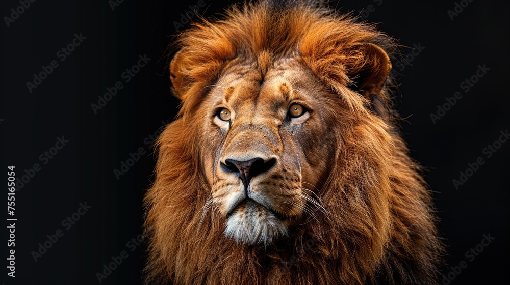 Majestic Portrait of a Large Male African Lion on Black, GENERATIVE AI