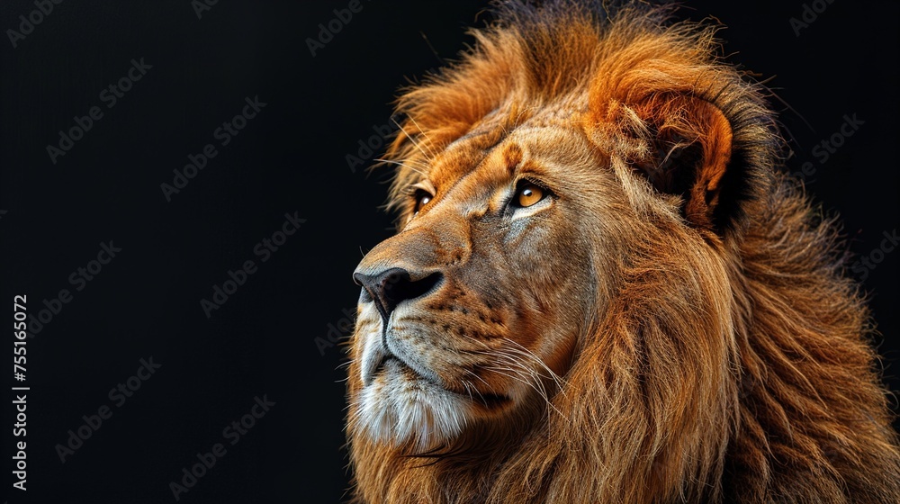 Majestic Portrait of a Large Male African Lion on Black, GENERATIVE AI
