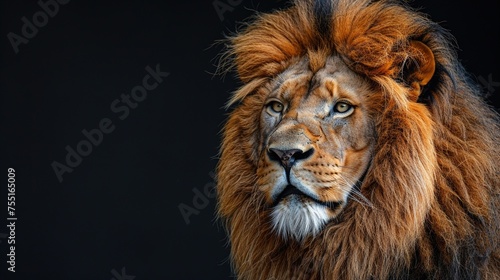 Majestic Portrait of a Large Male African Lion on Black, GENERATIVE AI © Naseem