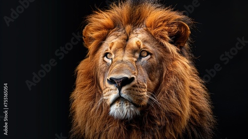 Majestic Portrait of a Large Male African Lion on Black  GENERATIVE AI