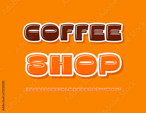 Vector modern flyer Coffee Shop. Stylish Glossy Font. Trendy Artistic Alphabet Letters.