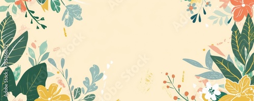 A delightful pastel-colored background adorned with whimsical illustrations of flowers and foliage, offering a serene and spacious copy space for text placement