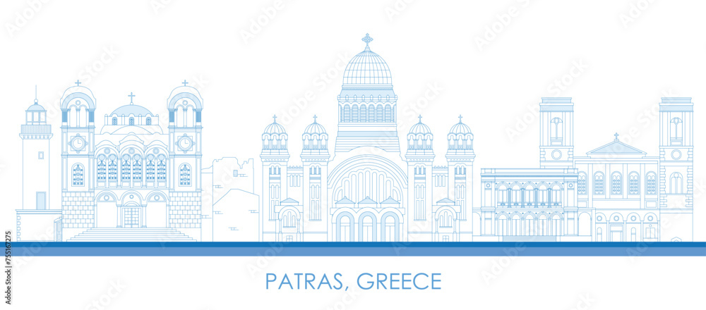 Outline Skyline panorama of city of Patras, Greece - vector illustration