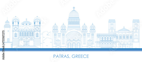 Outline Skyline panorama of city of Patras, Greece - vector illustration photo