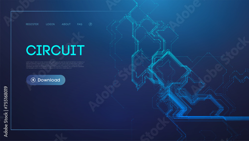 Blue and purple circuit graphic for technology concept