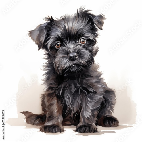 Affenpinscher. Puppy dog clipart. Watercolor illustration. Generative AI. Detailed illustration. photo