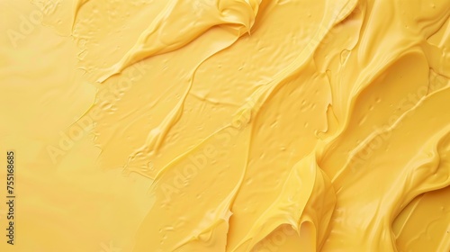 Smooth yellow texture perfect for backgrounds and design projects. Abstract creamy surface with artistic detailing. Close-up of yellow creamy substance for cosmetic or culinary use.