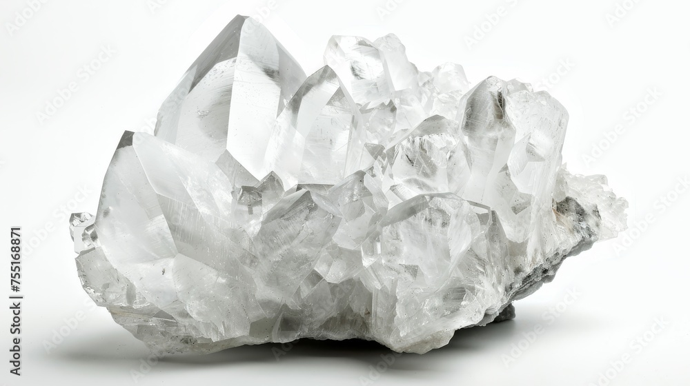 An isolated, crystal-clear quartz rock on a pure white background, symbolizing clarity and purity.