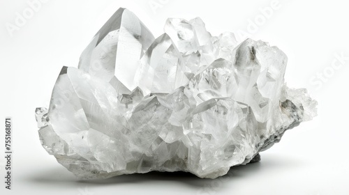 An isolated  crystal-clear quartz rock on a pure white background  symbolizing clarity and purity.